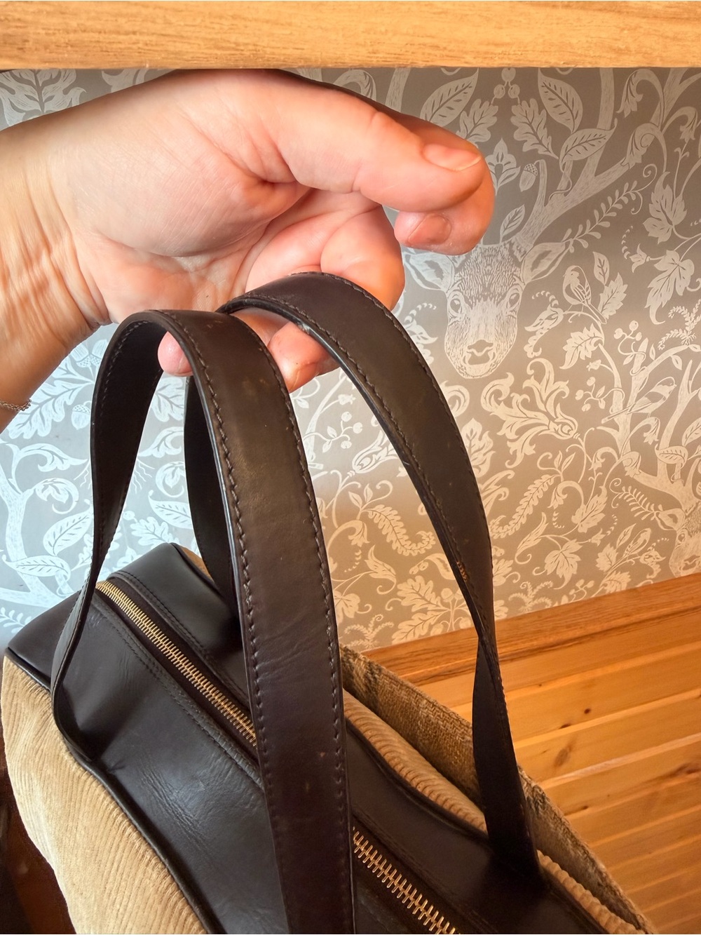 Burberry Vintage Satchel Leather, Wool & Corduroy - Picture 14 of 17